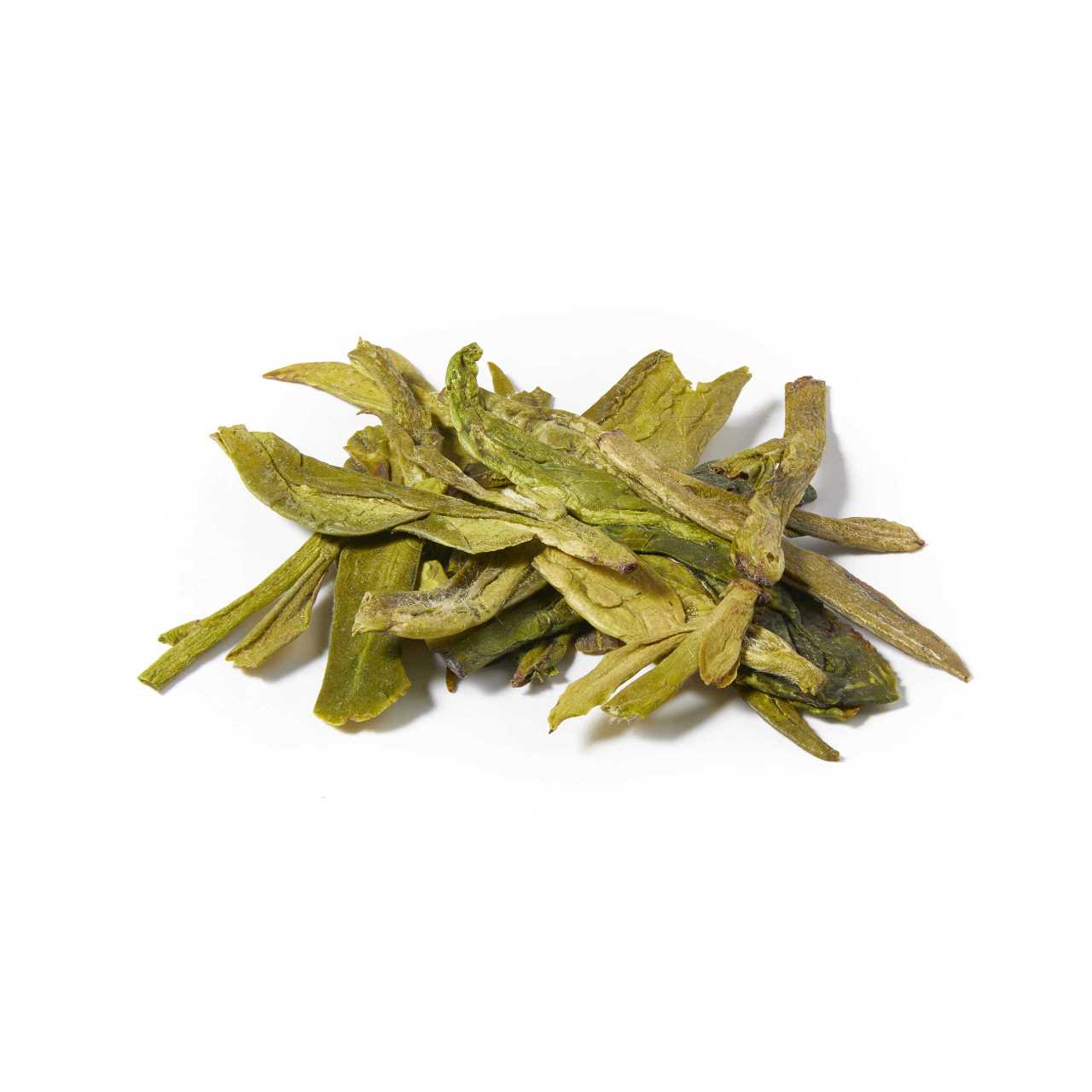A macro pile of Supreme Dragon Well (Long Jing)  Loose Leaf Tea
