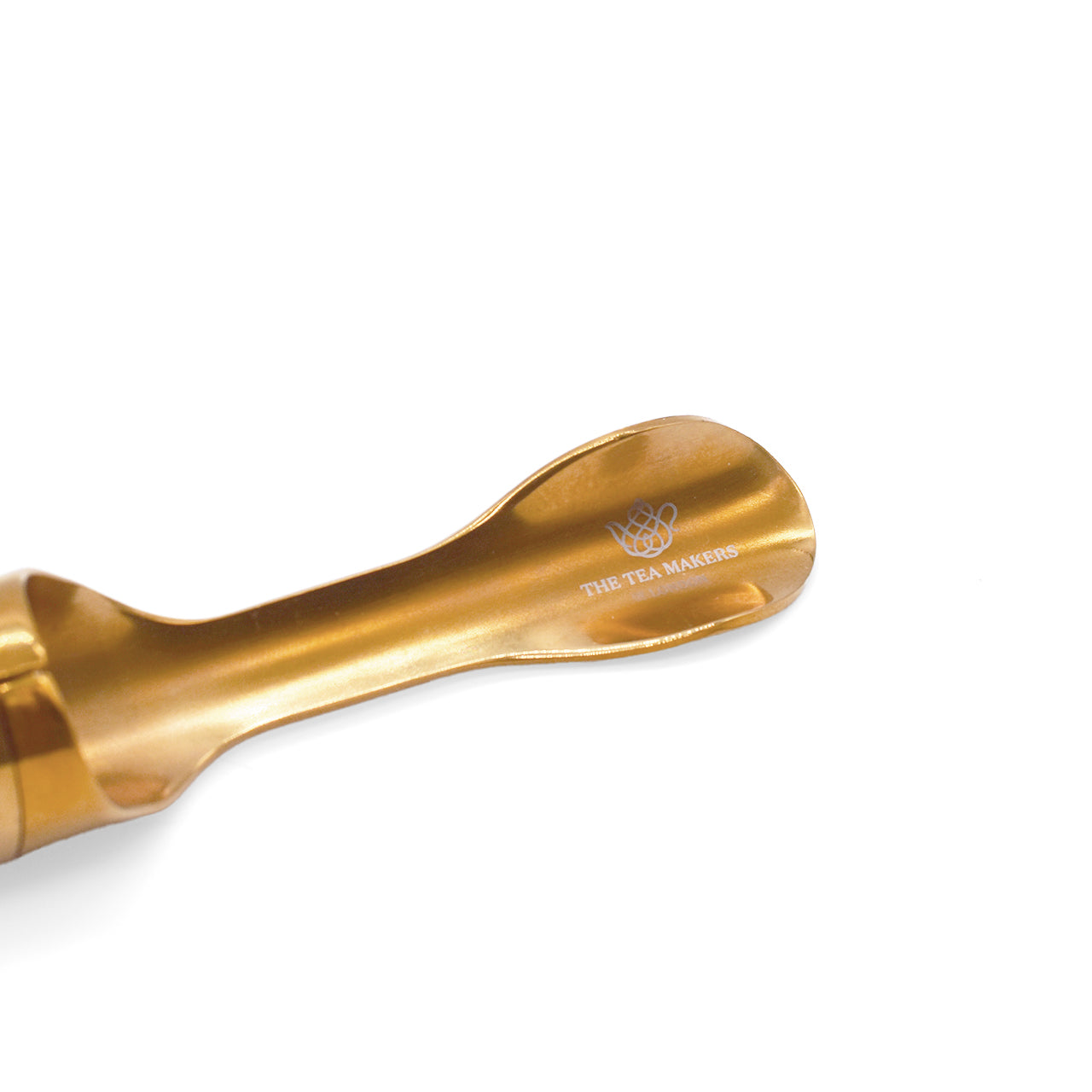 Loose Leaf Tea Scoop clse-up with branding