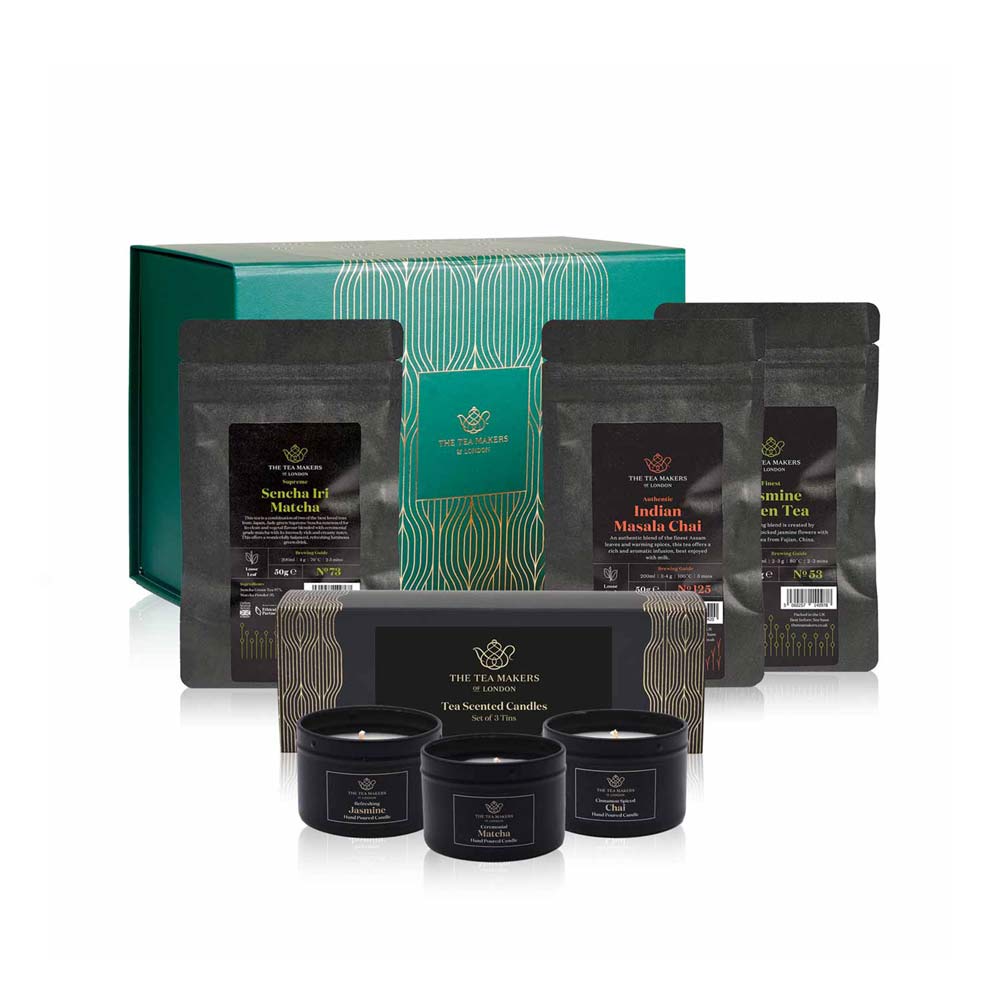 Trio of Premium Loose Leaf Teas & Candles Gift Set Luxury Tea Gifts