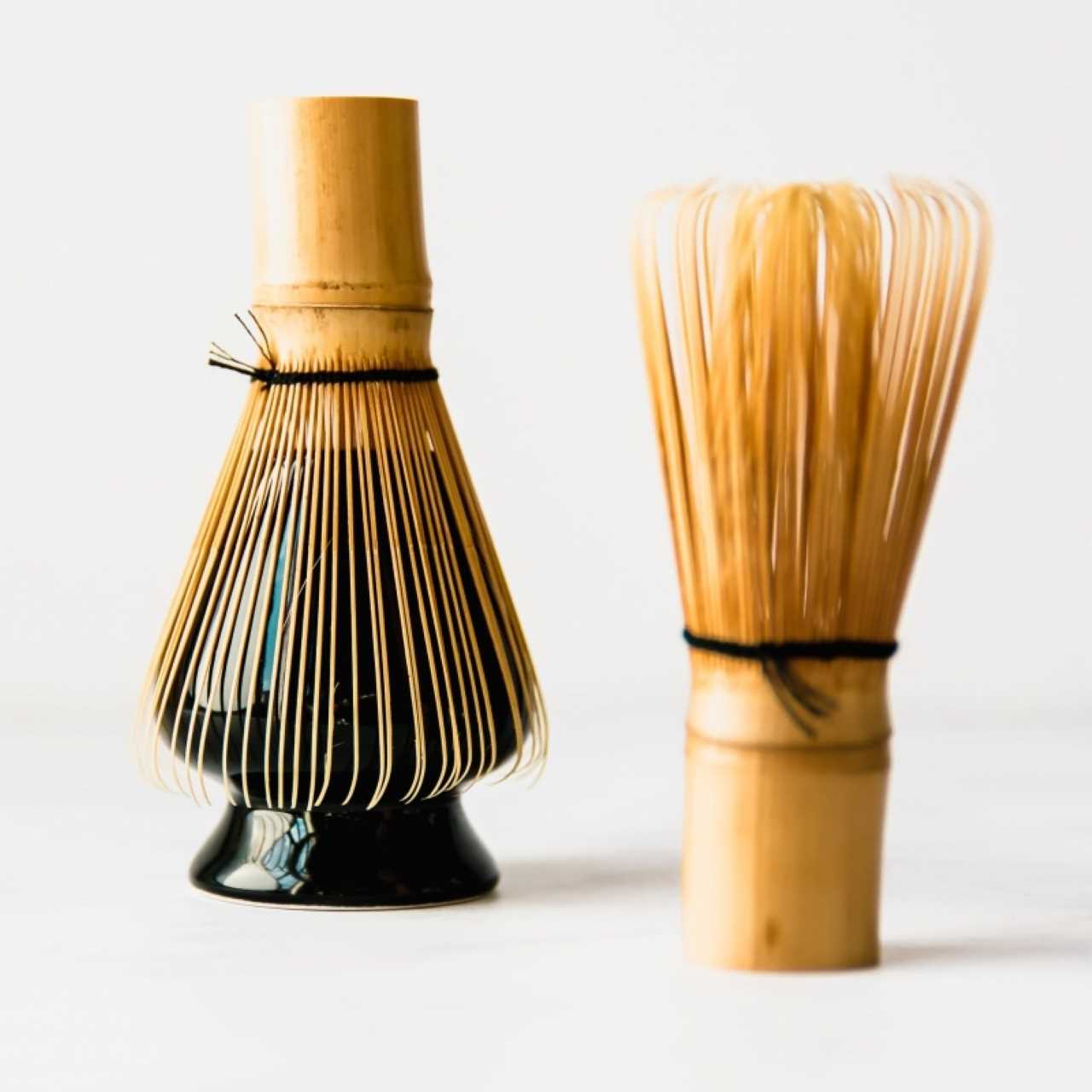 Matcha whisk on a whisk holder and a separate whisk on the side