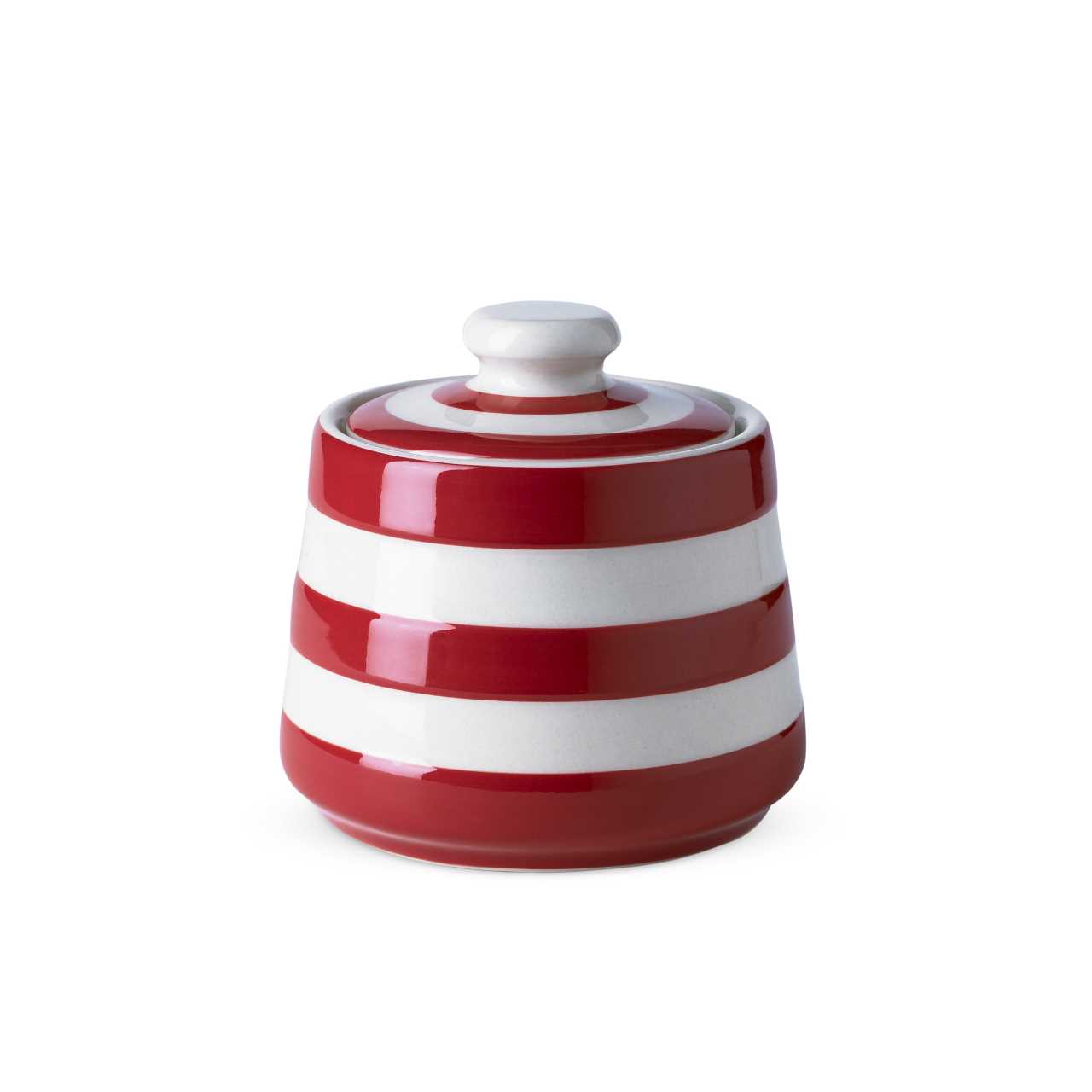 Cornishware Pottery Sugar Bowl in red stripes
