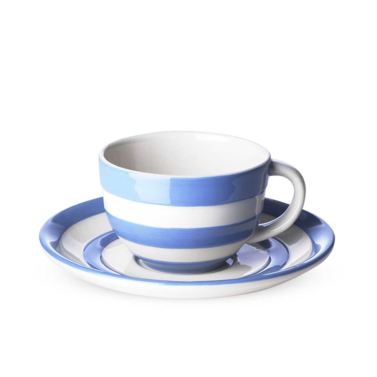 Cornishware Cup & Saucer Set in blue stripes