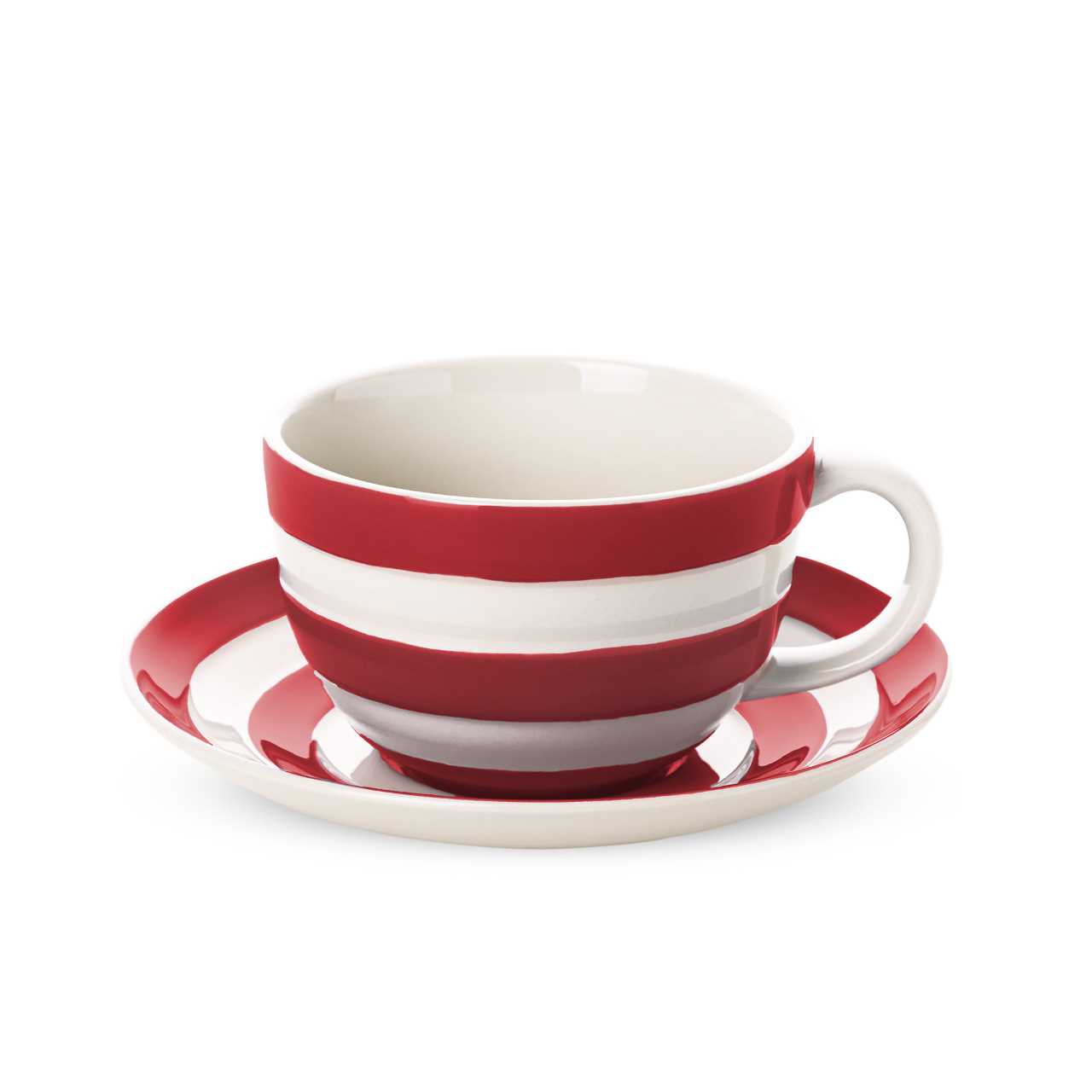 Cornishware Cup & Saucer Set in red stripes