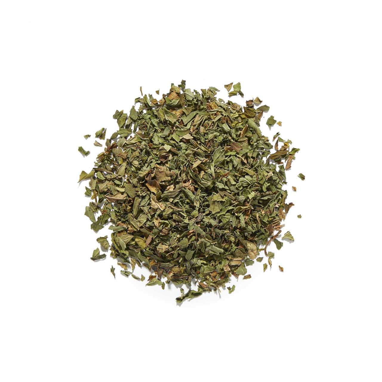 Peppermint Leaves Loose Leaf Tea arranged in a circle