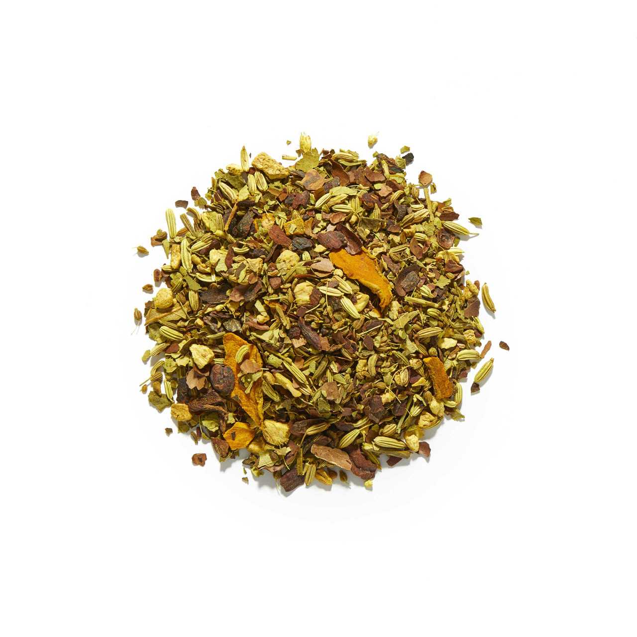 Turmeric Spice Loose Leaf Tea arranged in a circle