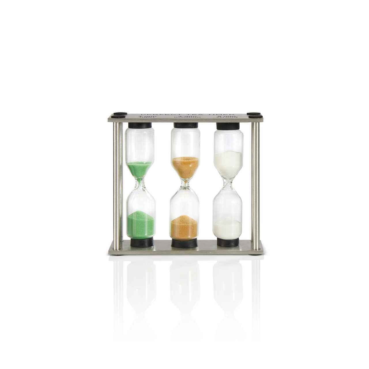 Tea Timer with different sand colour hour glasses to measure 3, 4 and 5 minutes